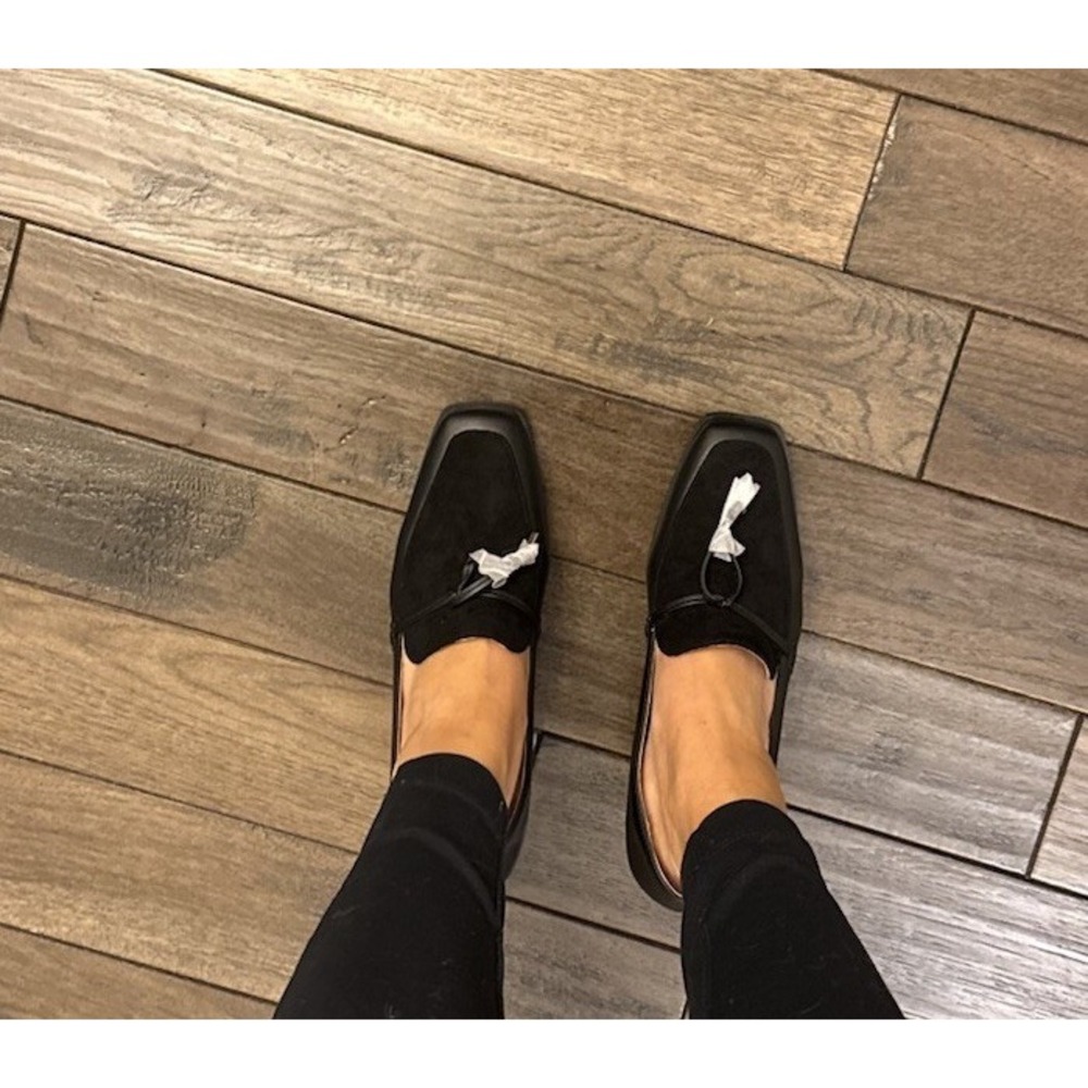 Journee Collection Loafer Pump Womens 9 Black Square Toe Block Heel Bow Detail - Picture 7 of 7